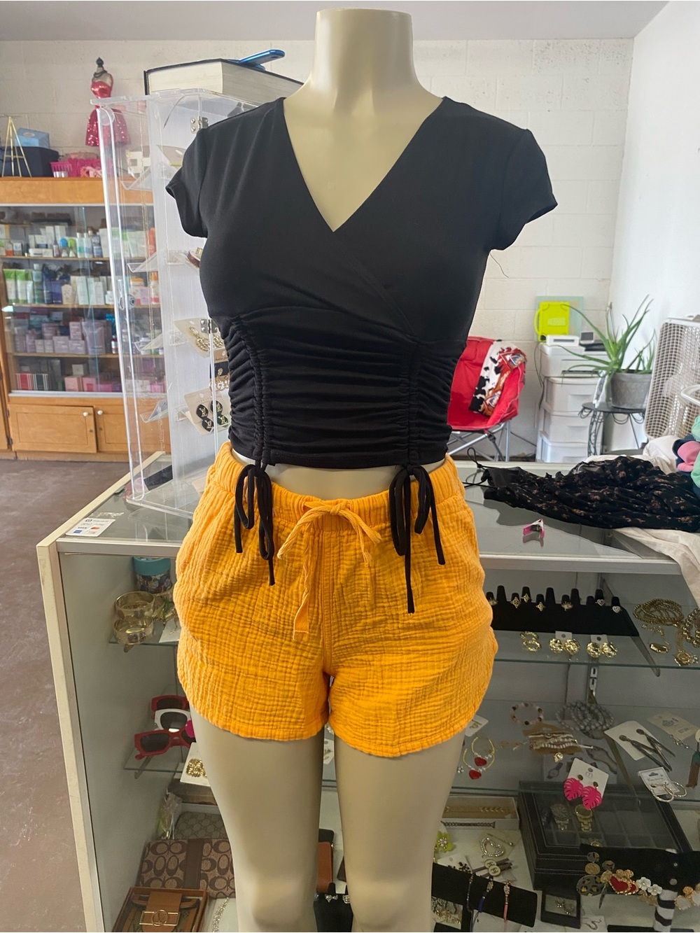 stars above Bright  orange Gauze Drawstring Shorts